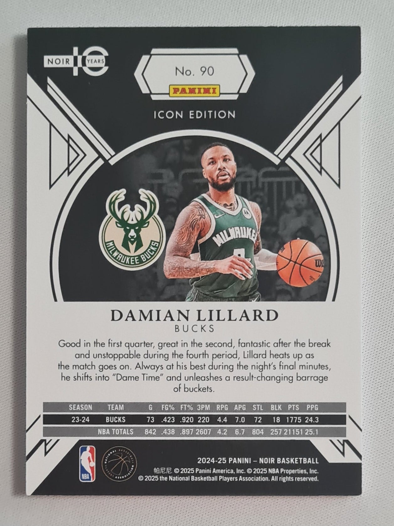 Damian Lillard - 2024/25 Panini Noir Basketball NBA Milwaukee Bucks Association Edition #90 /25 Holo Purple