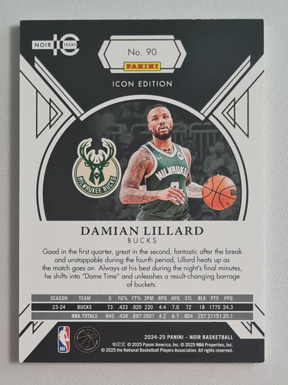 Damian Lillard - 2024/25 Panini Noir Basketball NBA Milwaukee Bucks Association Edition #90 /25 Holo Purple