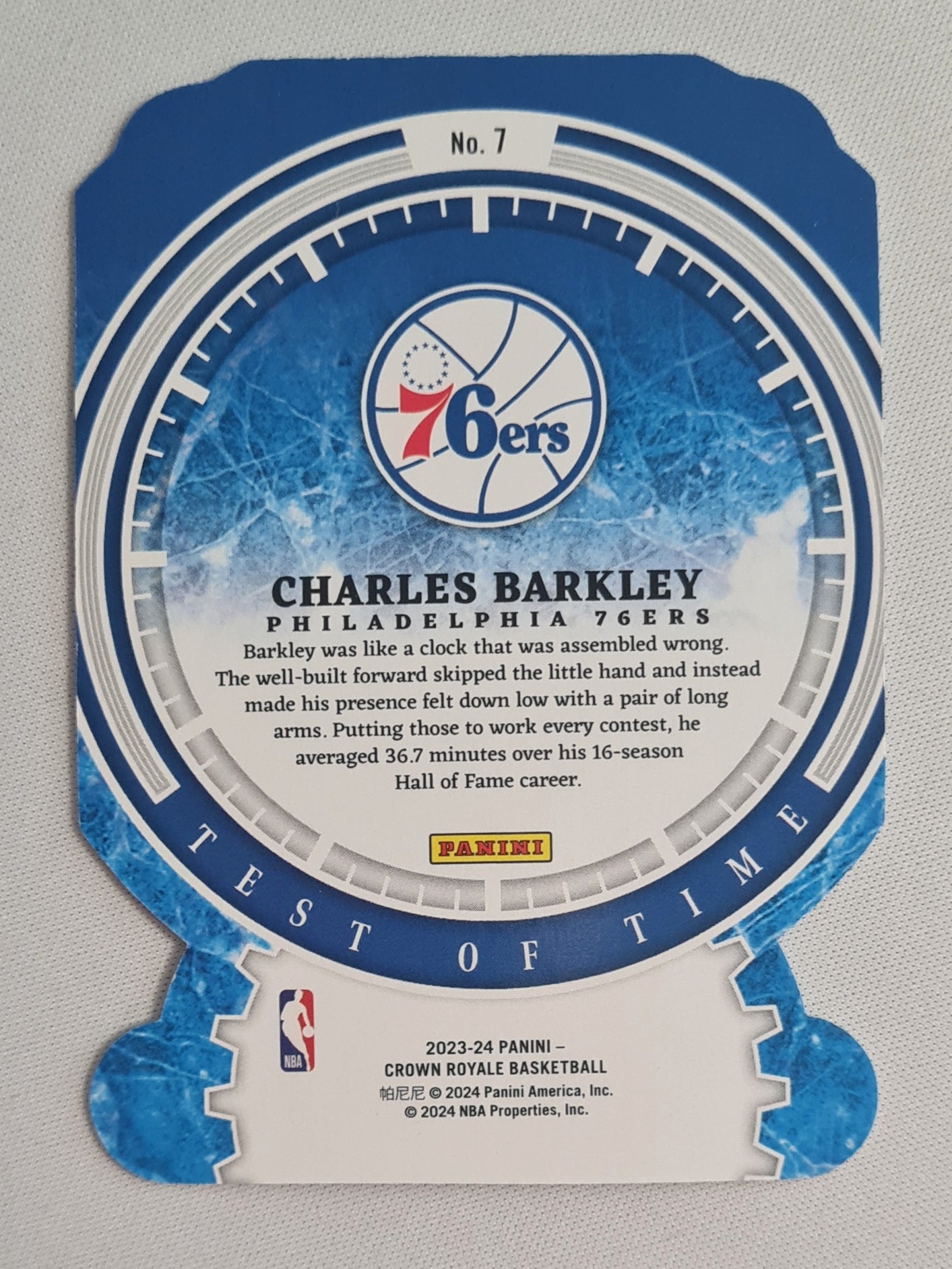 Charles Barkley - 2023/24 Panini Crown Royale Basketball NBA 76ers Test of Time #7 Die Cut Blue/25