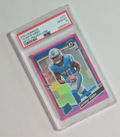 Jahmyr Gibbs - 2023 Panini Donruss Football NFL Detroit Lions Optic Preview-Pink Rated Rookie #331 PSA 10 GEM MINT