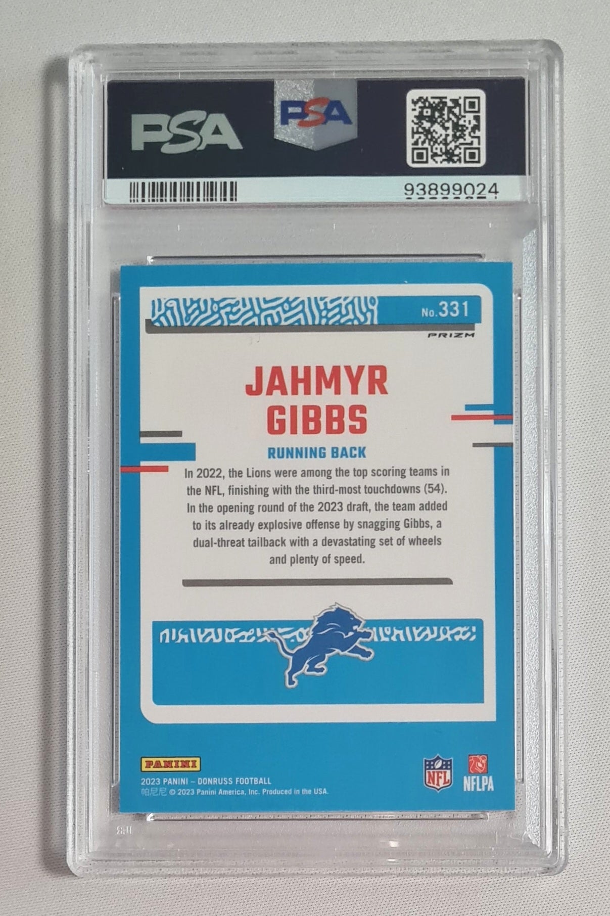 Jahmyr Gibbs - 2023 Panini Donruss Football NFL Detroit Lions Optic Preview-Pink Rated Rookie #331 PSA 10 GEM MINT