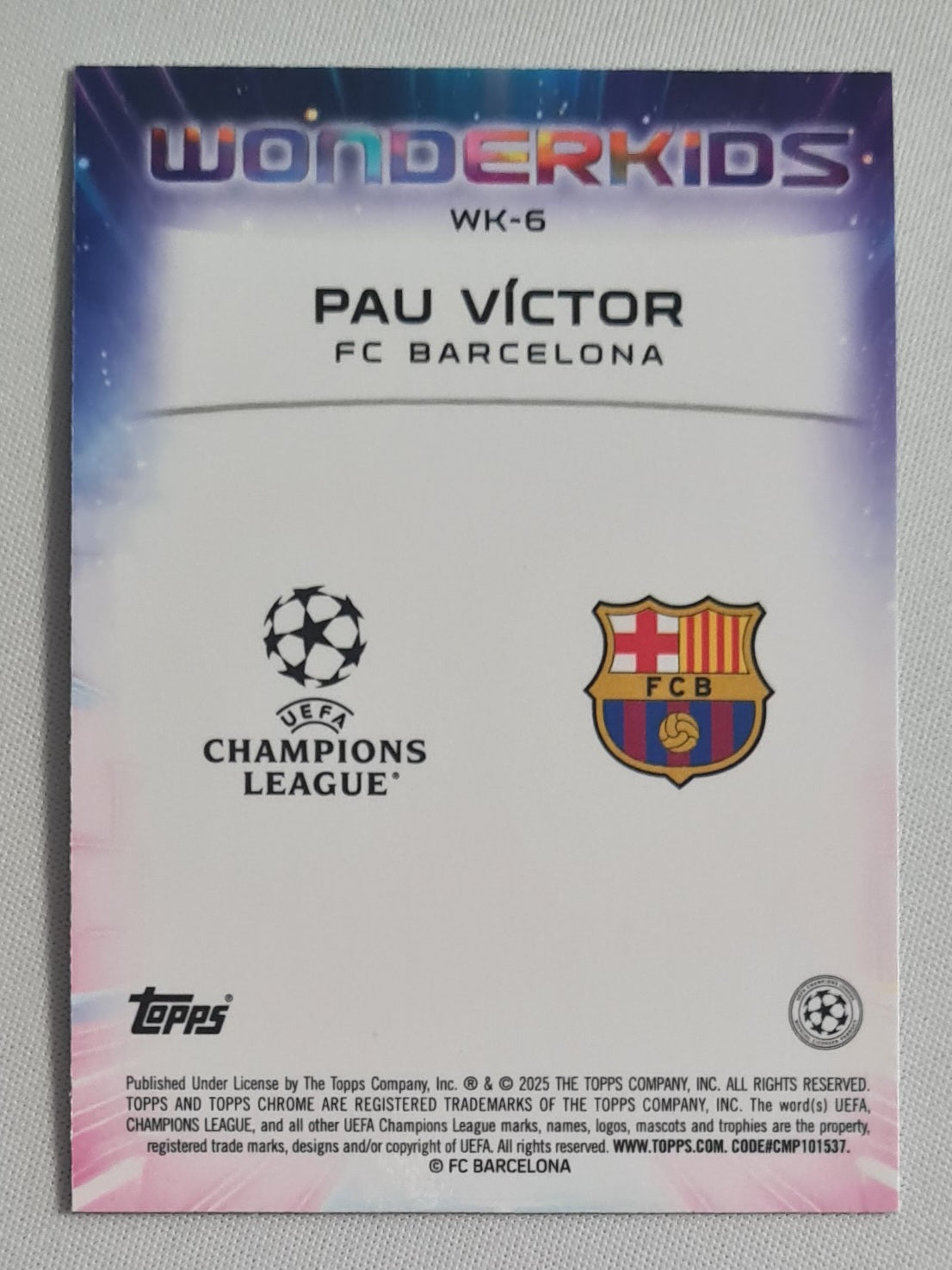 Pau Victor - 2025 Topps Chrome  Wonderkids (RC) FC Barcelona (CL) #WK-6