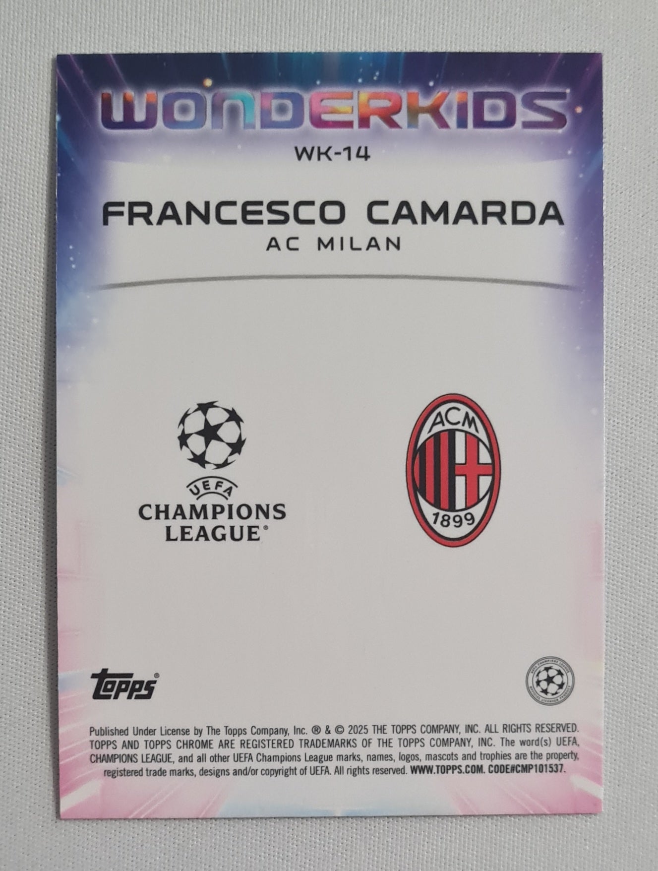 Francesco Camarda - 2025 Topps Chrome  Wonderkids AC Milan (CL) #WK-14
