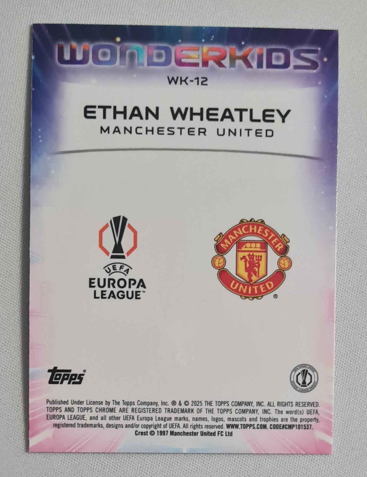 Ethan Wheatley - 2025 Topps Chrome Wonderkids (RC) Manchester United (EL) #WK-12
