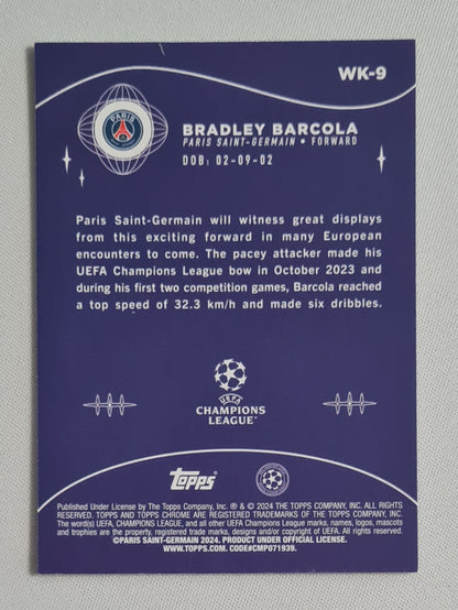Bradley Barcola - 2024 Topps Chrome Wonderkids (RC) Paris PSG (CL) #WK-9