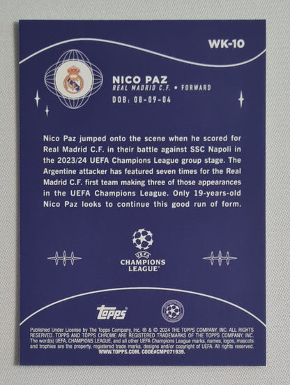 Nico Paz - 2024 Topps Chrome Wonderkids (RC) Real Madrid (CL) #WK-10