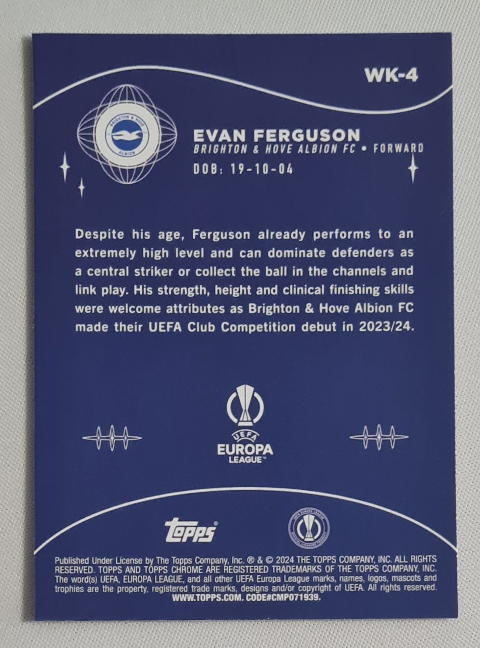Evan Ferguson - 2024 Topps Chrome Wonderkids Brighton & Hove Albion FC (EL) #WK-4