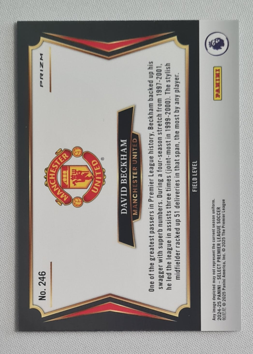 David Beckham - 2024/25 Panini Select Premier League Soccer Manchester United - Field Level -  Prizm #246 Refractor