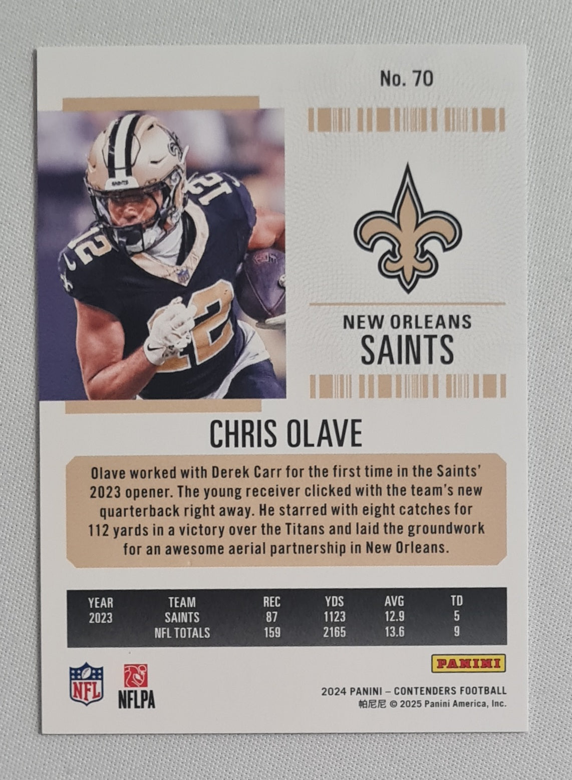 Chris Olave - 2024 Panini Contenders Football NFL New Orleans Saints - Divisional Ticket - #70 /149