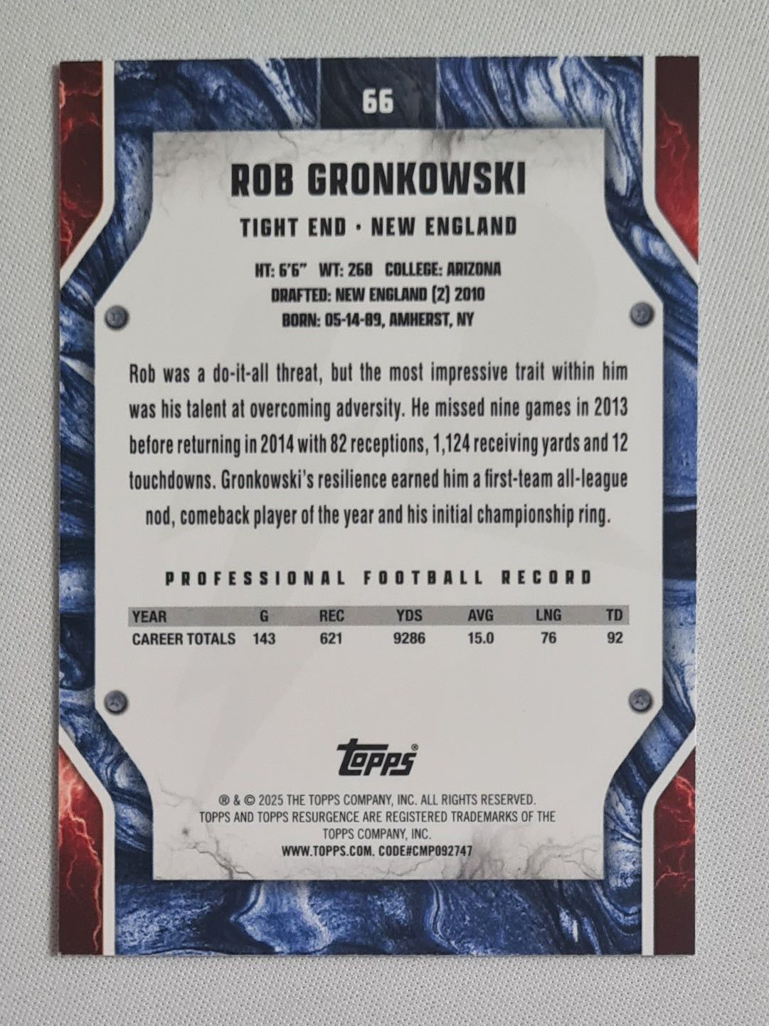 Rob Gronkowski - 2025 Topps R New England Patriots #66 /399