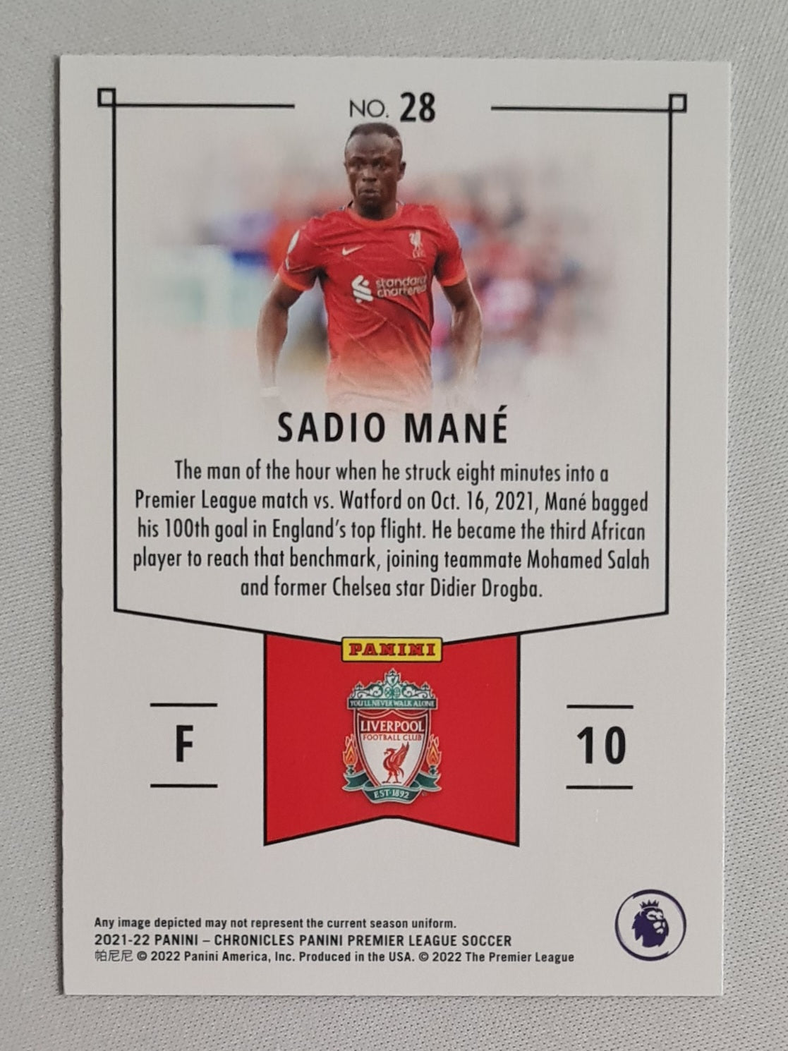Sadio Mane - 2021/22 Panini Chronicles Panini Premier League Soccer Liverpool #28 Purple Astro