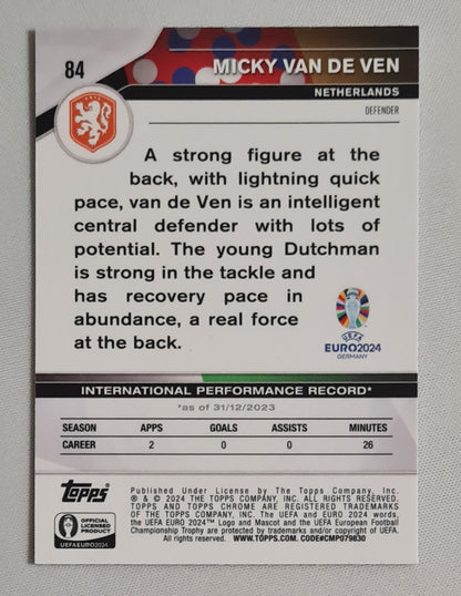 Micky van de Ven - 2024 Topps Chrome National Debut - UEFA Euro 2024 Germany - National Team Netherlands KNVB #84