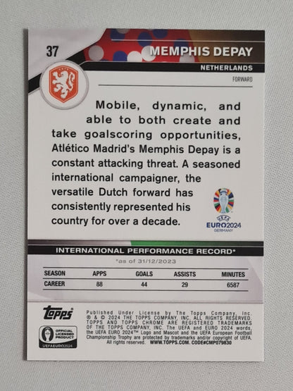 Memphis Depay - 2024 Topps Chrome  - UEFA Euro 2024 Germany - National Team Netherlands KNVB #37