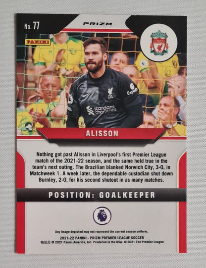 Alisson - 2021/22 Panini Prizm Premier League Soccer Liverpool Prizm #77 Red, White, Blue Prizm