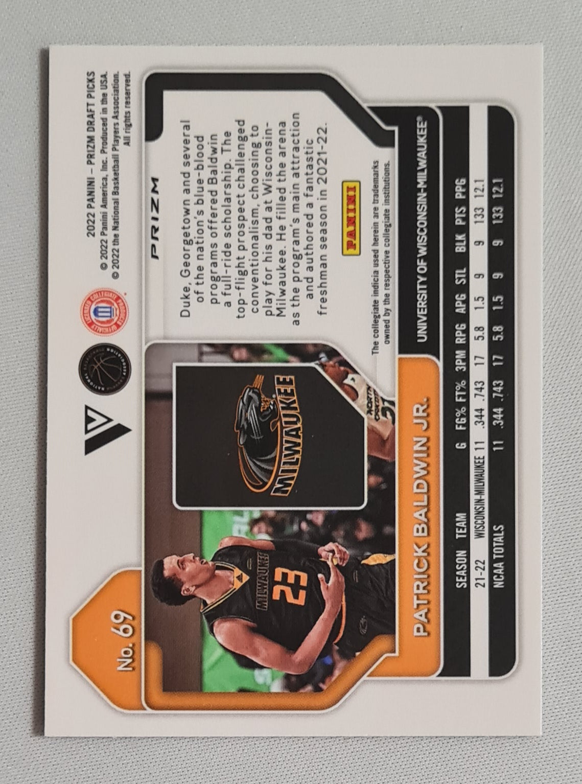 Patrick Baldwin Jr. - 2022 Panini Prizm Draft Picks Basketball University of Milwaukee (RC) #69