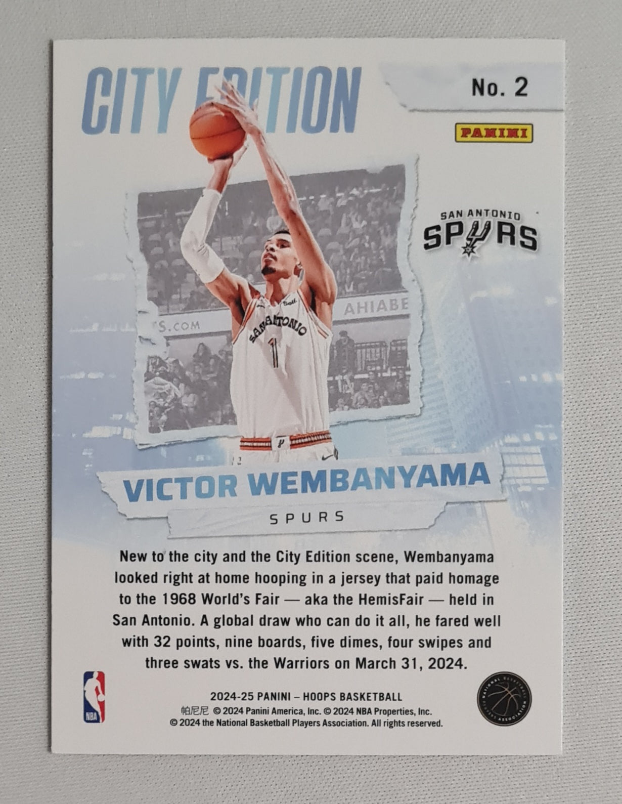 Victor Wembanyama - 2024 Panini Hoops Basketball NBA San Antonio Spurs - City Edition - #2
