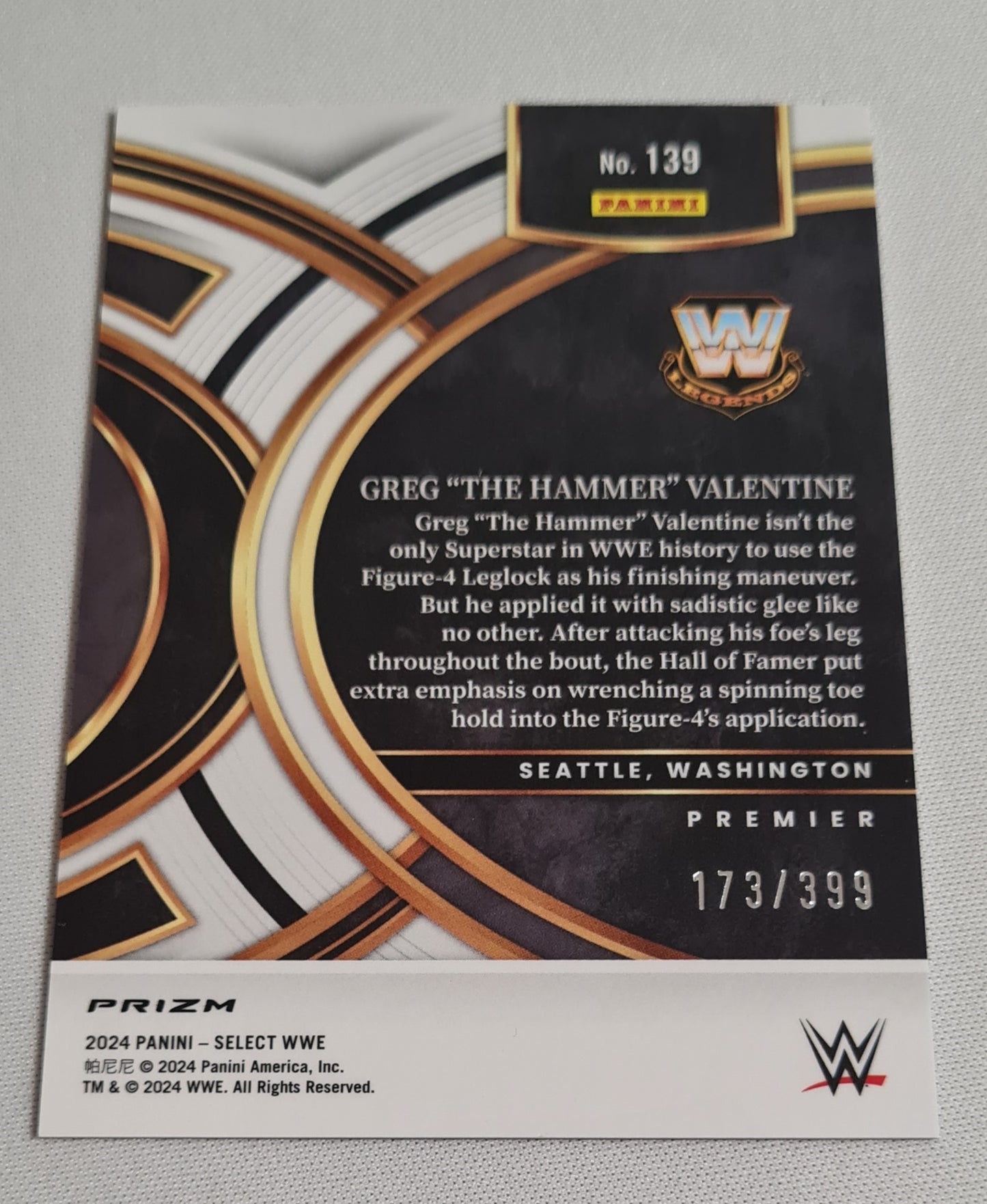 Greg "The Hammer" Valentine - 2024 Panini Select WWE Wrestling Legends #139 Blue Prizm /399