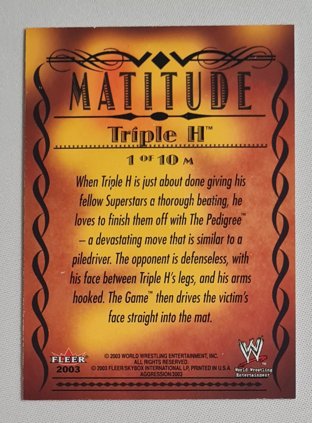 Triple H - 2003 Fleer WWE Wrestling - Matitude - Aggression #1 of 10 set number