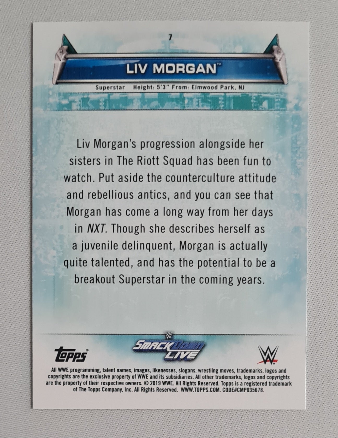 Liv Morgan - 2019 Topps WWE Wrestling Smack Down Live Women's Superstar #7