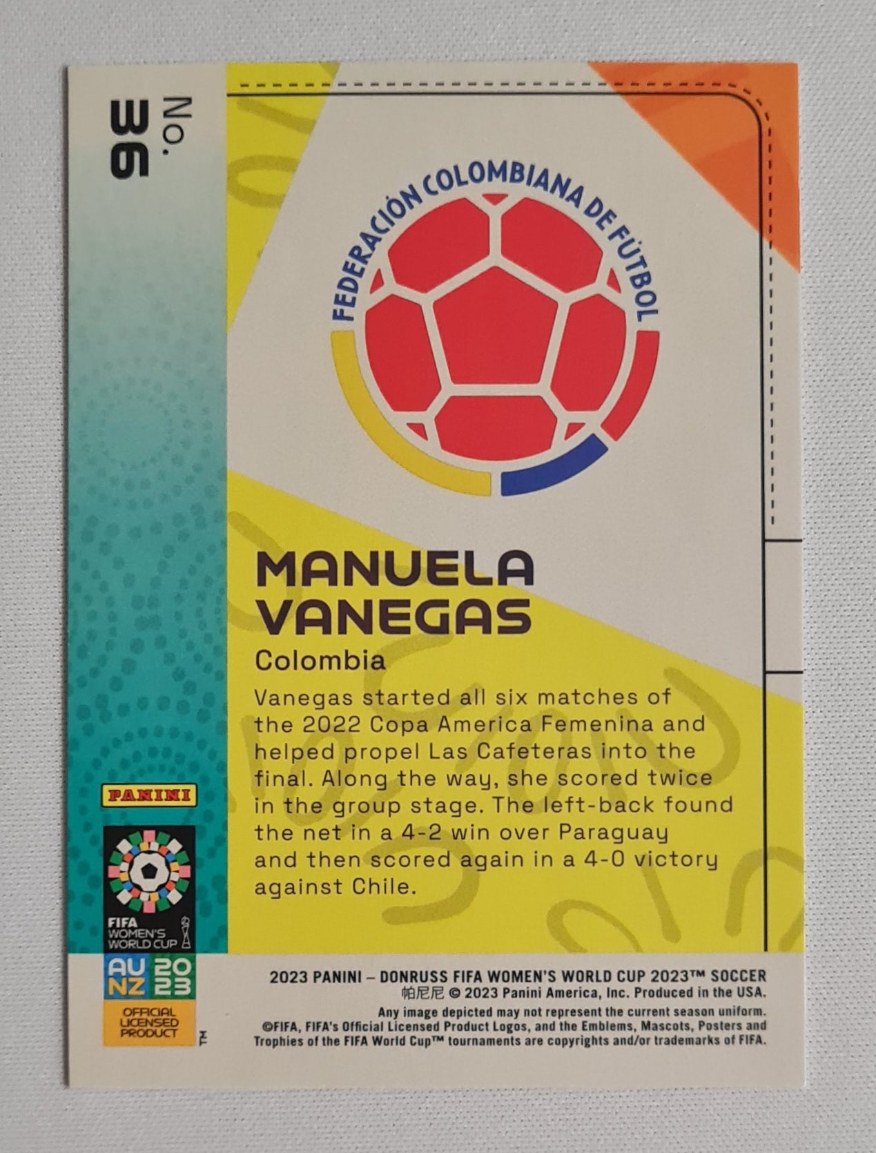 Manuela Vanegas - 2023 Panini Donruss FIFA Women's World Cup 2023 Soccer National Team Colombia #36
