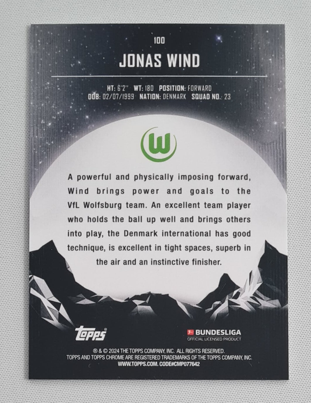 Jonas Wind - 2024 Topps Bundesliga Midnight Wolfsburg FC #100 /12