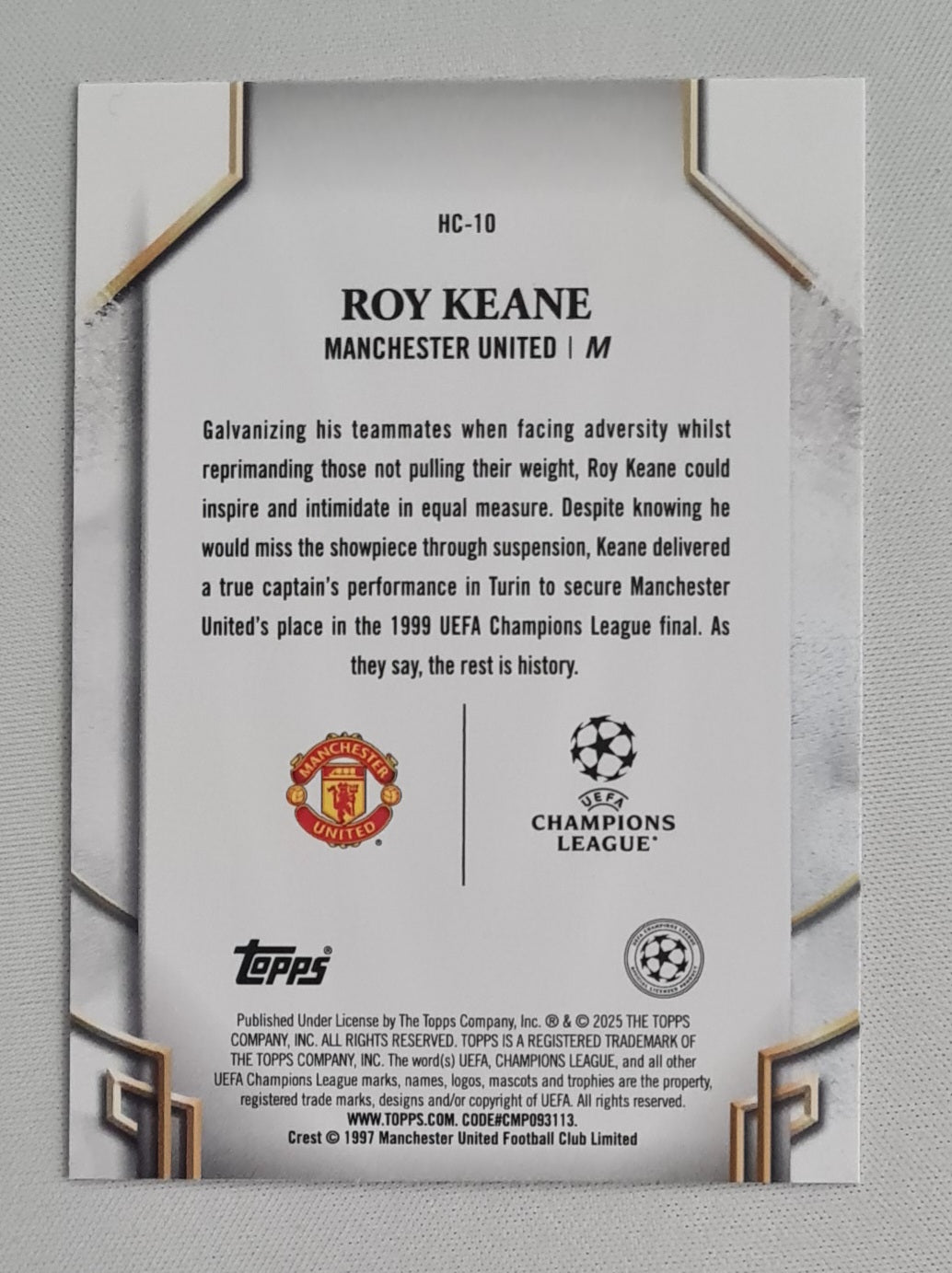 Roy Keane - 2025 Topps Manchester United (CL) Historic Captains HC-10