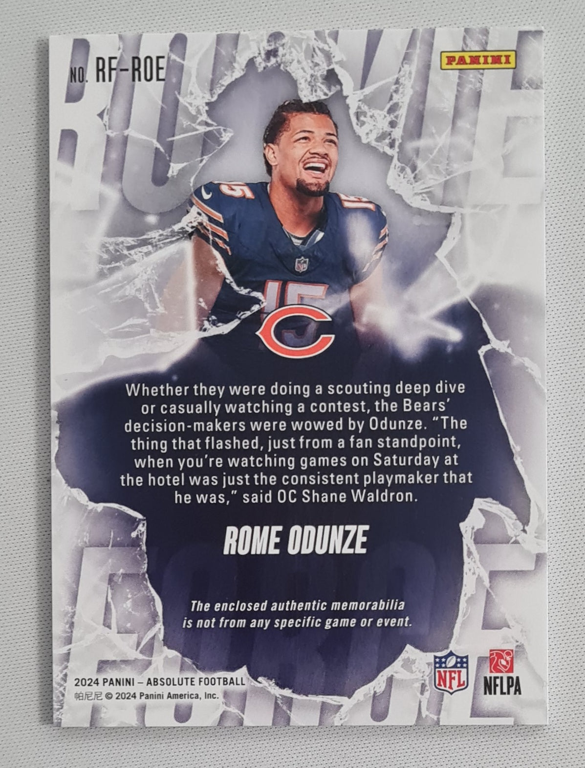 Rome Odunze - 2024 Panini Absolute Football NFL Bears (RC) #RF-ROE /Patch