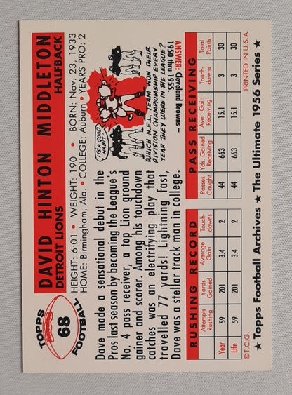 Dave Middleton - 1956 Topps Football Archives The Ultimate 1956 Series Detroit Lions #68
