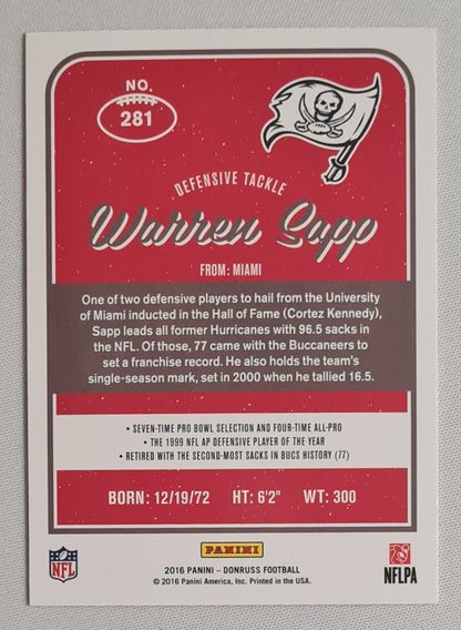 Warren Sapp - 2016 Panini Donruss Football NFL Tampa Bay Buccaneers #281