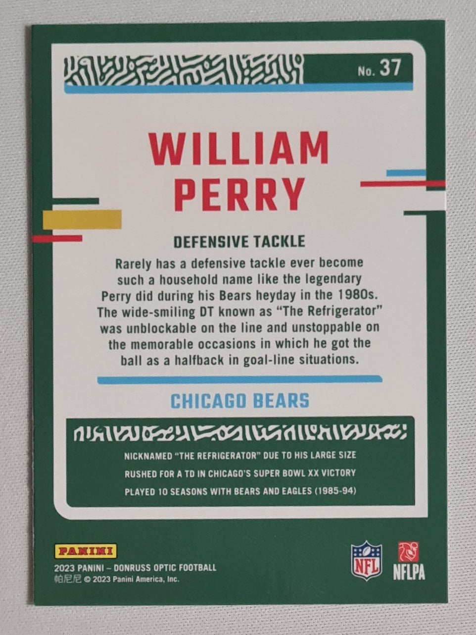 William Perry - 2023 Panini Donruss Optic Football NFL Chicago Bears #37