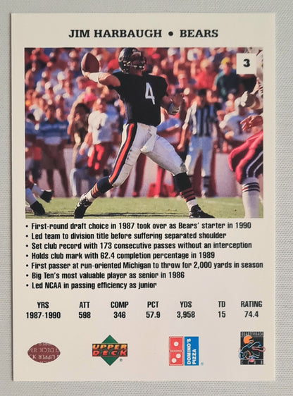 Jim Harbaugh - 1991 Upper deck Domino Pizza NFL Chicago Bears #3