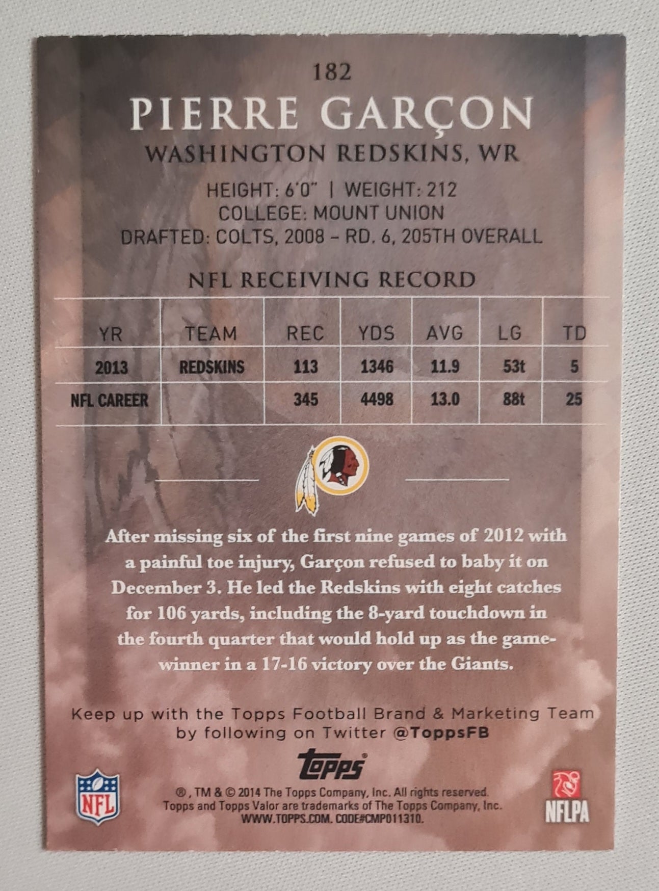 Pierre Garcon - 2014 Topps NFL Football Washington Redskins #182