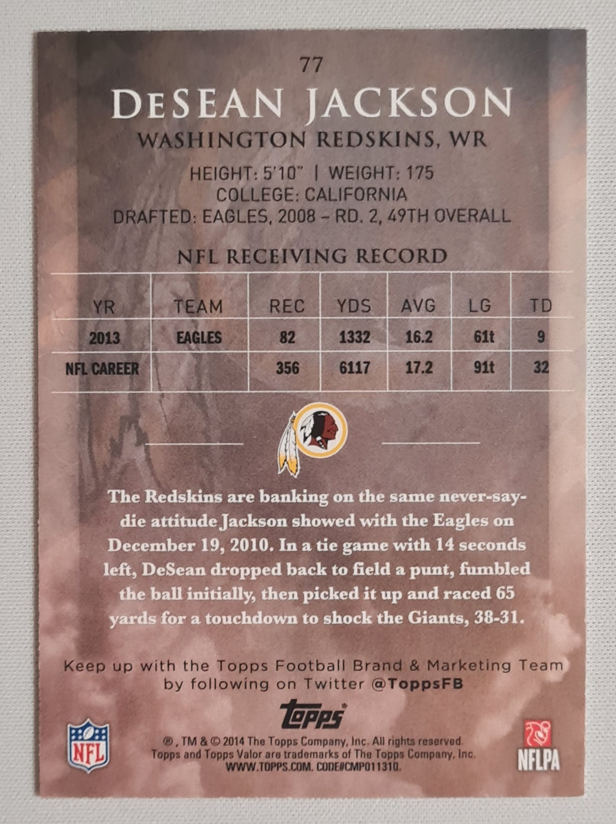 DeSean Jackson - 2014 Topps NFL Football Washington Redskins #77