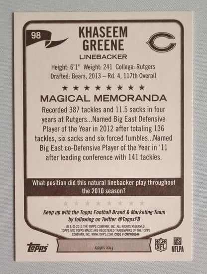Khaseem Greene -2013 Topps NFL Football Chicago Bears (Magical Memoranda) #98
