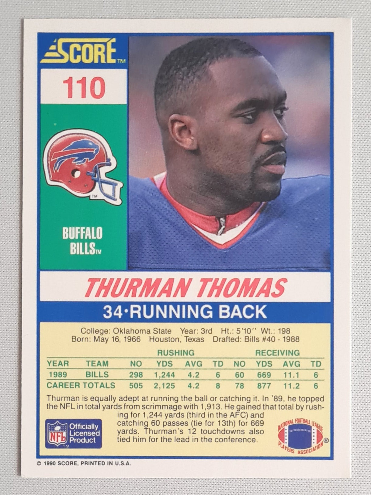 Thurman Thomas - 1990 Score NFL Football Buffalo Bills #110