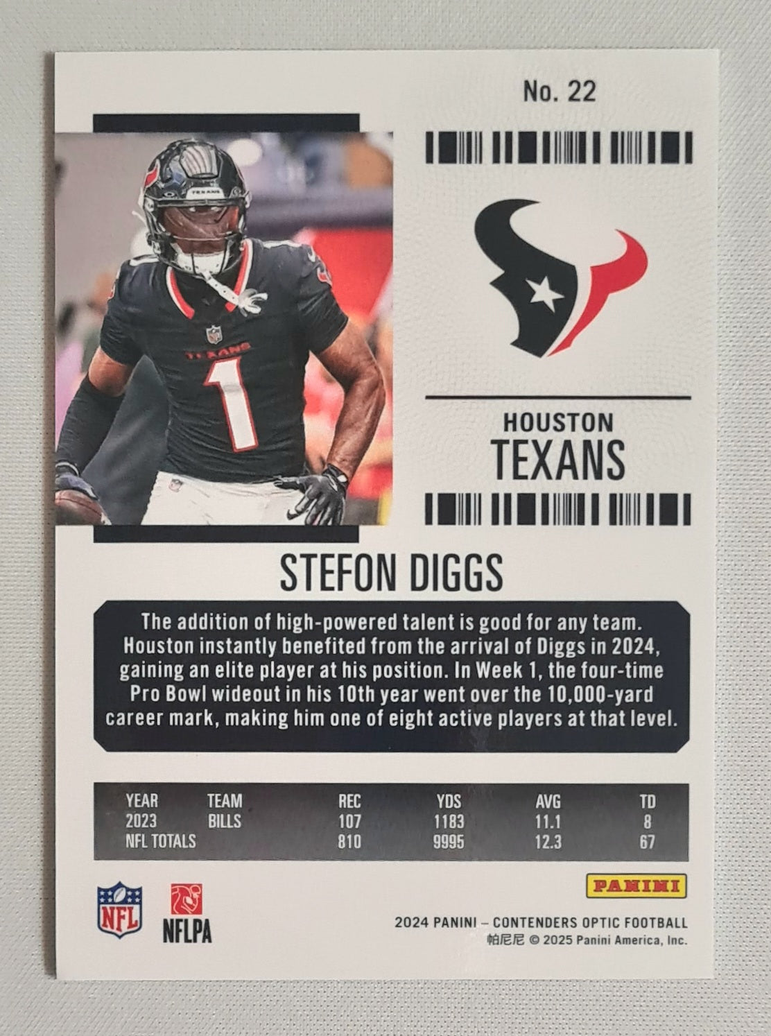 Stefon Diggs - 2024 Panini Contender Optic Football NFL Houston Texans Season Ticket #22