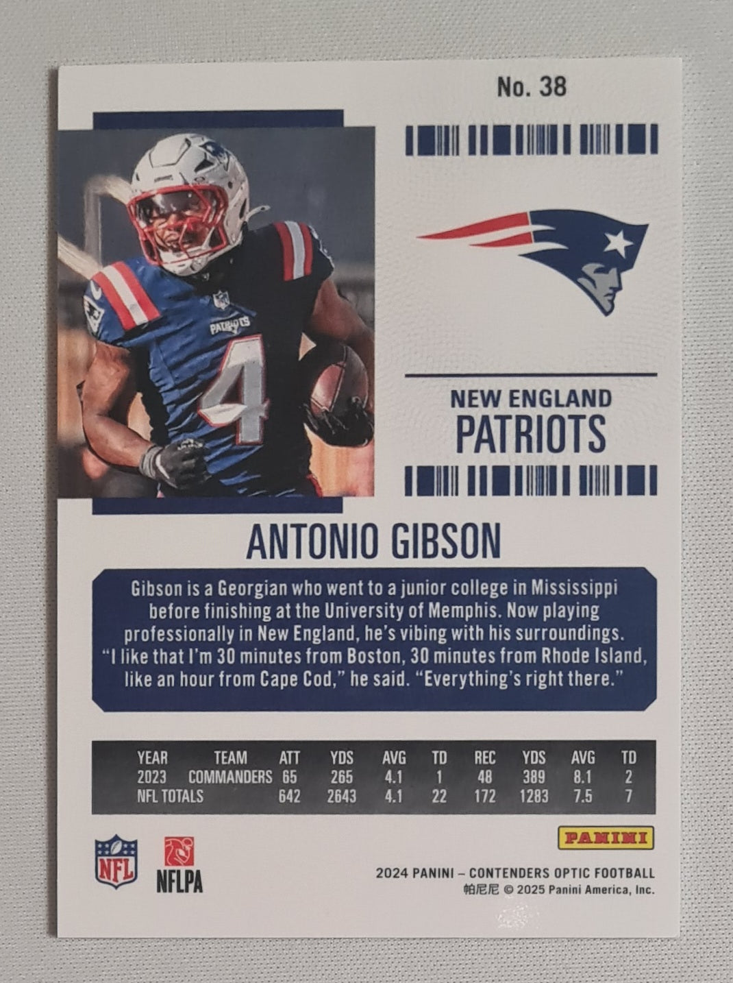 Antonio Gibson - 2024 Panini Contenders Optic Football NFL New England Patriots Season Ticket #38