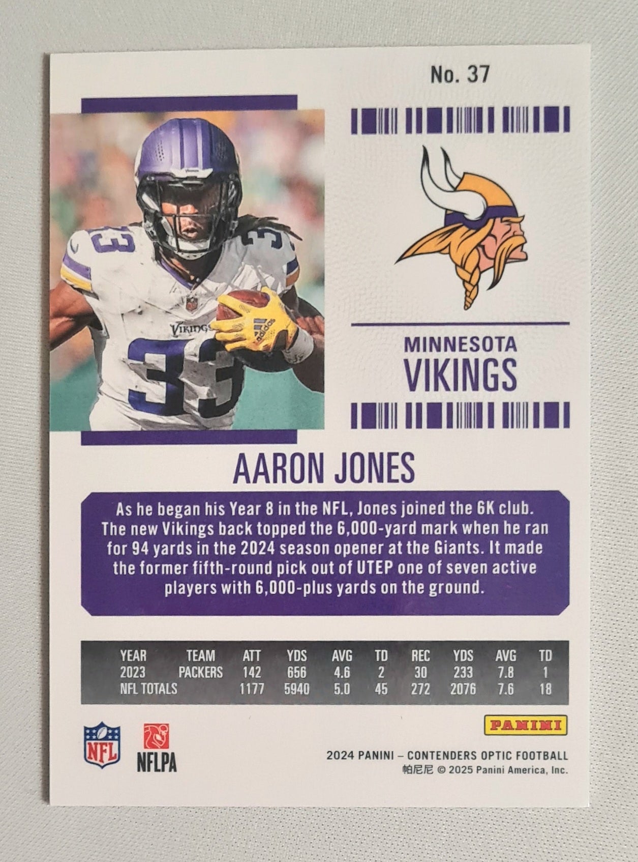 Aaron Jones - 2024 Panini Contenders Optic Football NFL Minnesota Vikings Season Ticket #37
