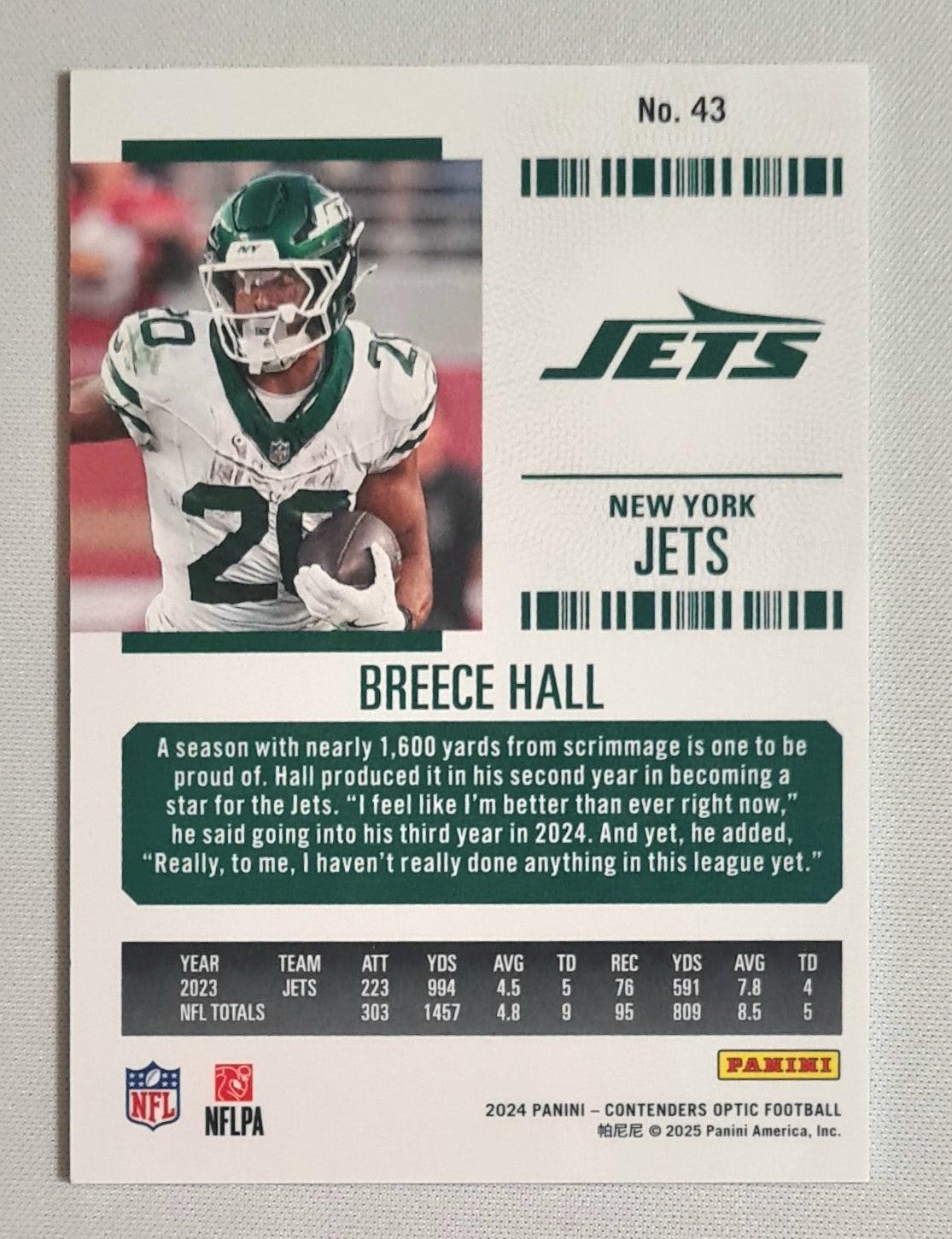 Breece Hall - 2024 Panini Contenders Optic Football NFL New York Jets Season Ticket #43