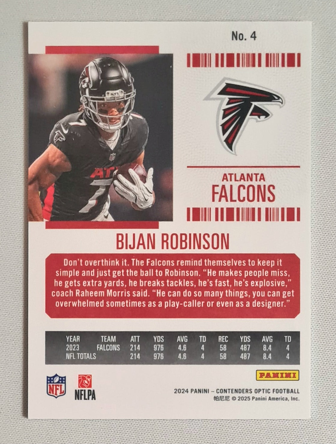 Bijan Robinson - 2024 Panini Contenders Optic Football NFL Atlanta Falcons Season Ticket #4