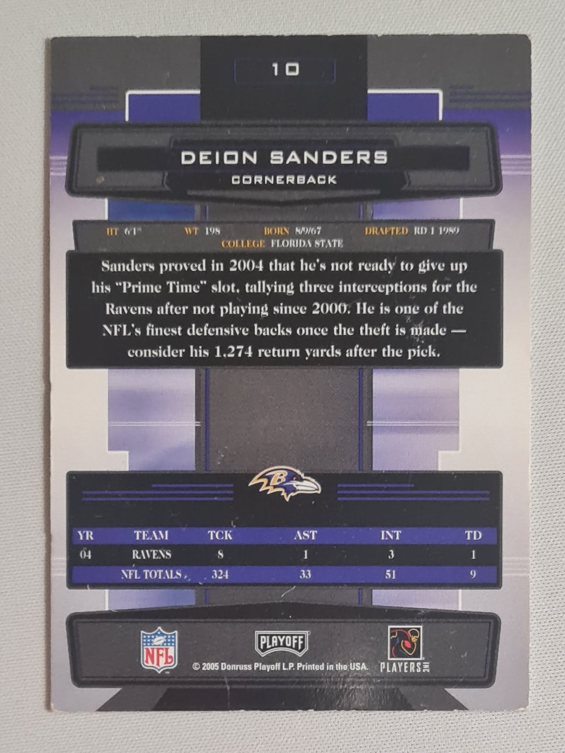 Deion Sanders - 2005 Donruss Playoff NFL Football Baltimore Ravens Absolute Memorabilia #10