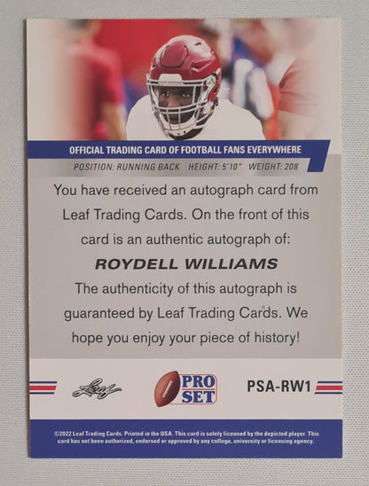 Roydell Williams - 2022 Leaf Trading Cards Football Pro Set #PSA-RW1 (RC) /Auto