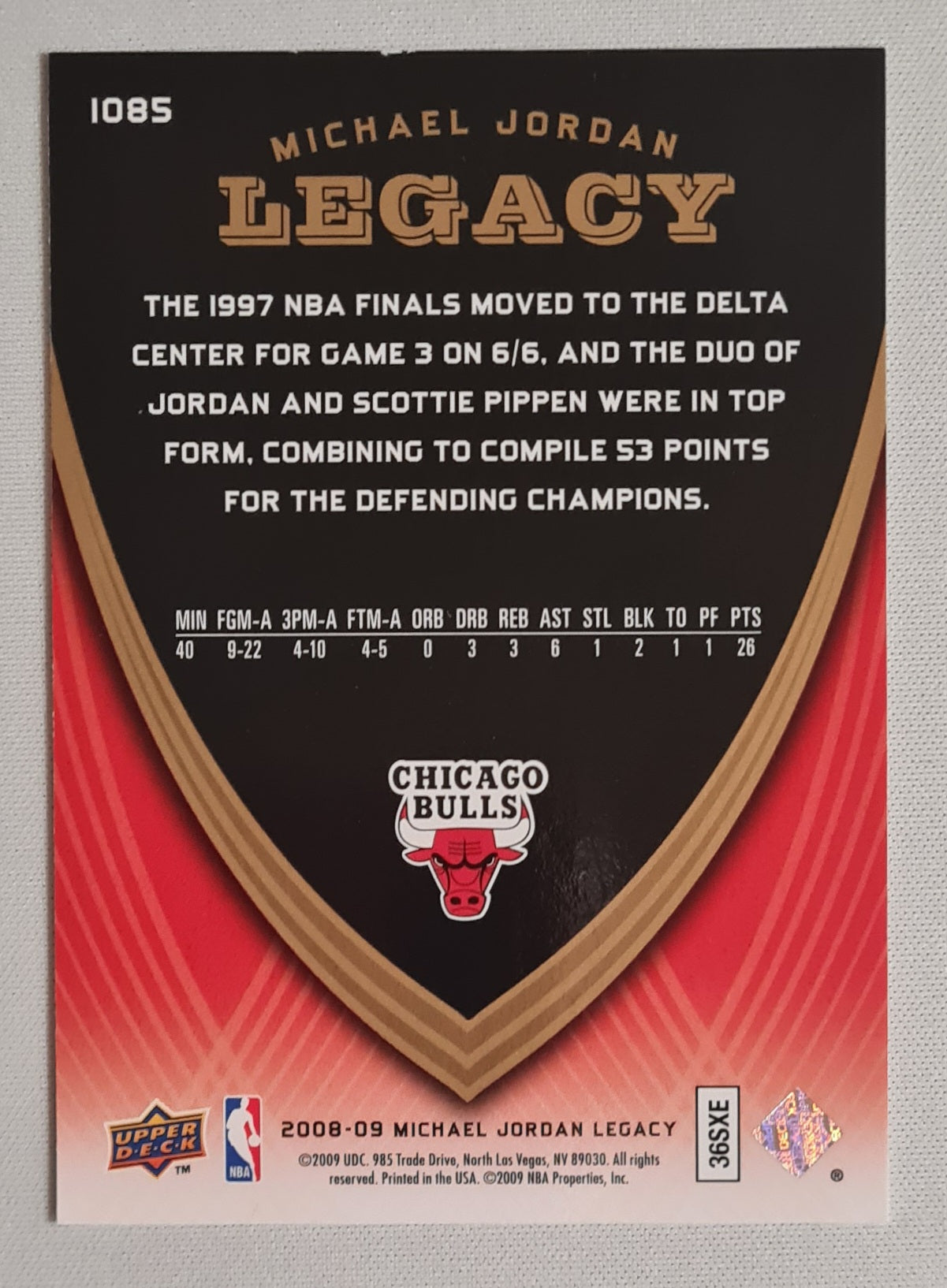 Michael Jordan - 2008/09 Upper Deck Michael Jordan Legacy Set NBA Chicago Bulls #1085