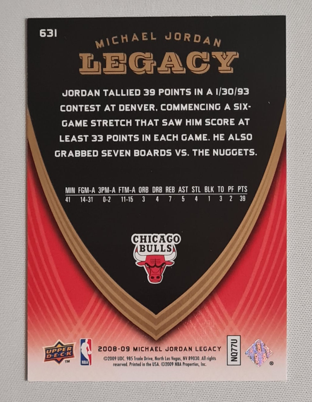 Michael Jordan - 2008/09 Upper Deck Michael Jordan Legacy Set NBA Chicago Bulls #631