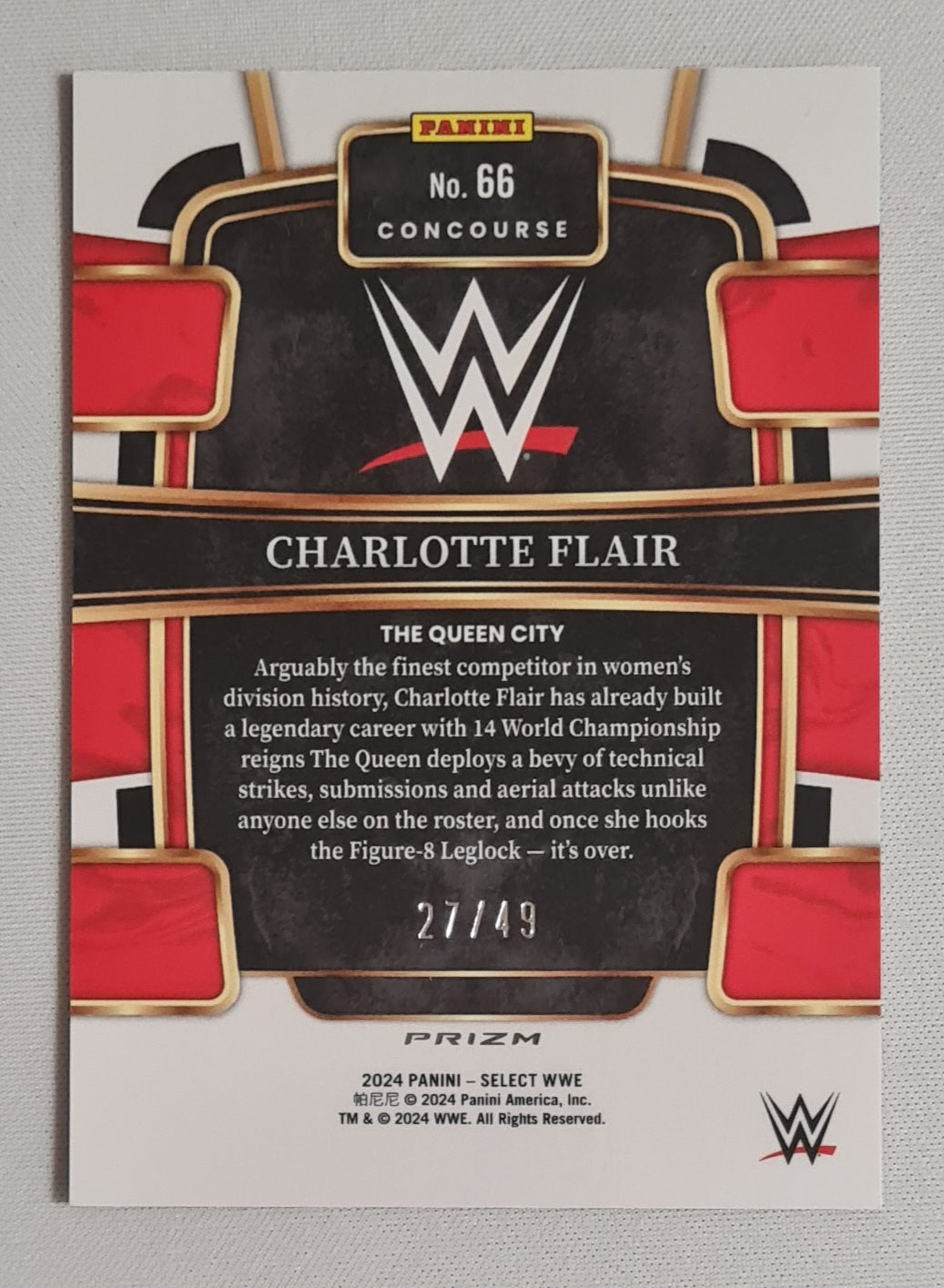 Charlotte Flair - 2024 Panini Select WWE Wrestling Women Division #66 Blue Concourse Prizm /49