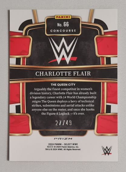 Charlotte Flair - 2024 Panini Select WWE Wrestling Women Division #66 Blue Concourse Prizm /49