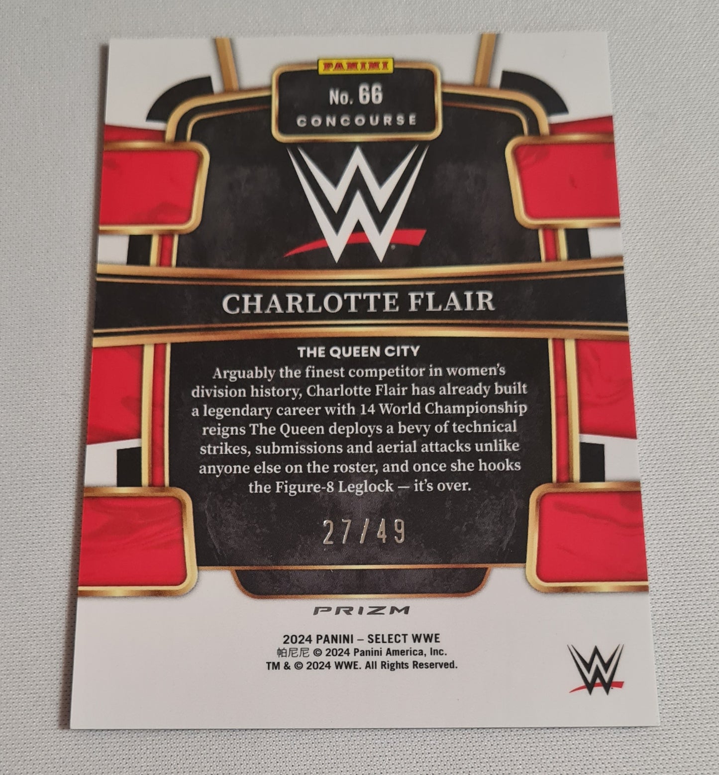 Charlotte Flair - 2024 Panini Select WWE Wrestling Women Division #66 Blue Concourse Prizm /49