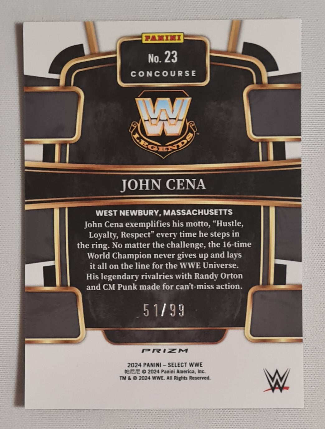 John Cena - 2024 Panini Select WWE Wrestling Legends #23 Red Concourse Prizm /99