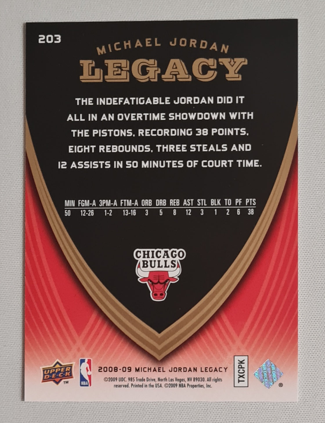 Michael Jordan - 2008/09 Upper Deck Michael Jordan Legacy NBA Chicago Bulls #203