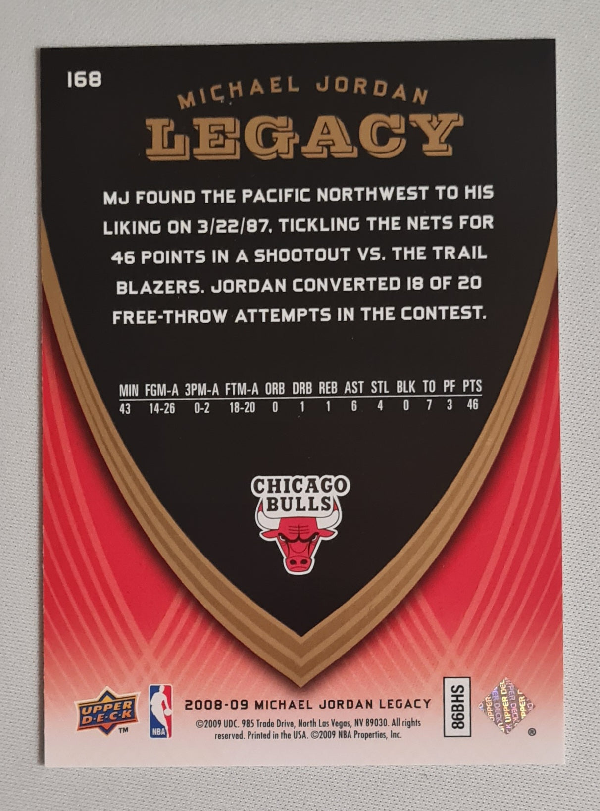 Michael Jordan - 2008/09 Upper Deck Michael Jordan Legacy NBA Chicago Bulls #168